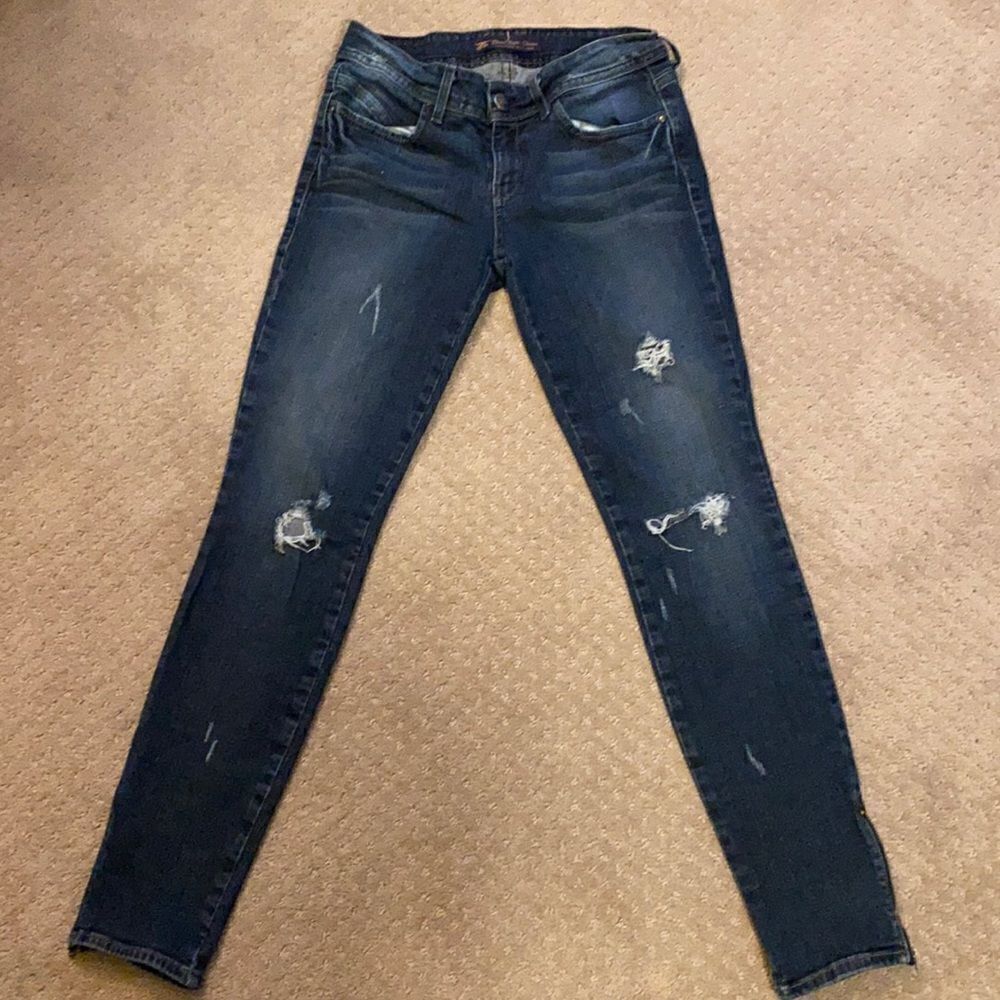 Divine Rights of Denim Skinny Jeans Size 27 Medium Wash Distressed Ankle Zip
